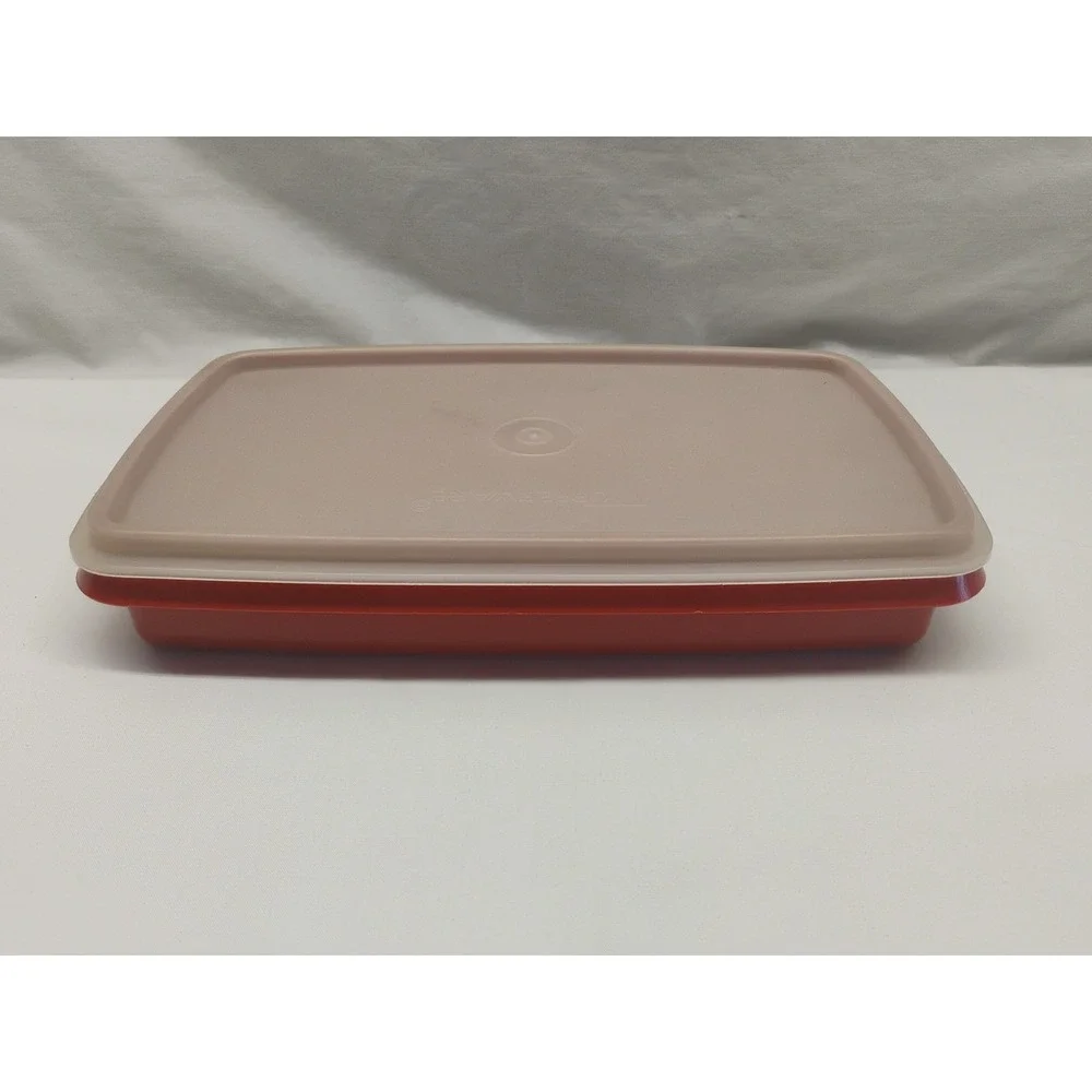 Tupperware 816-12 Rectangular Storage Container Burnt Orange Deli w/ Lid USA Vtg